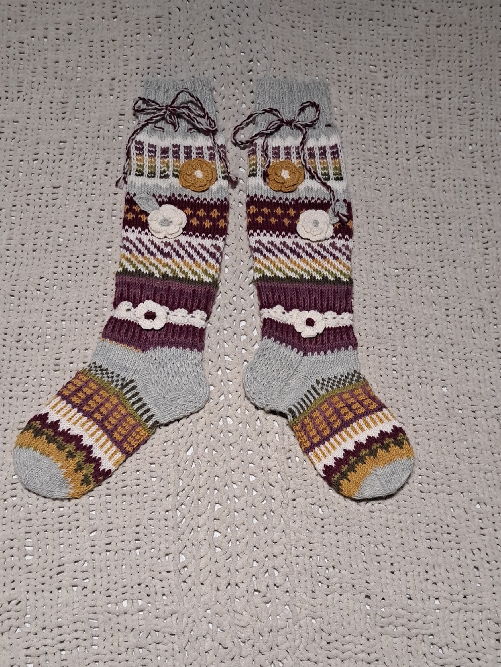 368 - Reading Socks -  Knee-High Socks in Gray, Mustard & Plum Never Worn
